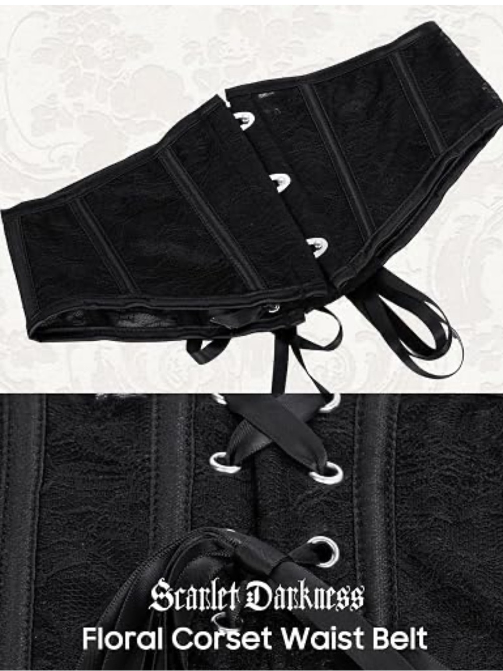 NEW Scarlet Darkness Floral Corset Waist Belt Black Lace-Up Waist Cincher size 8
